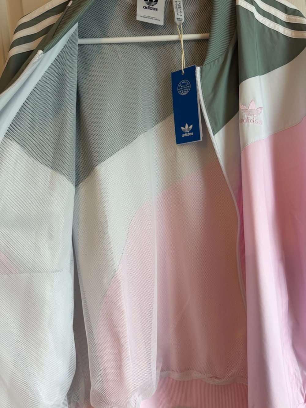 adidas Colorblock Track Jacket in Sage, White & Light Pink - Picture 5 of 6